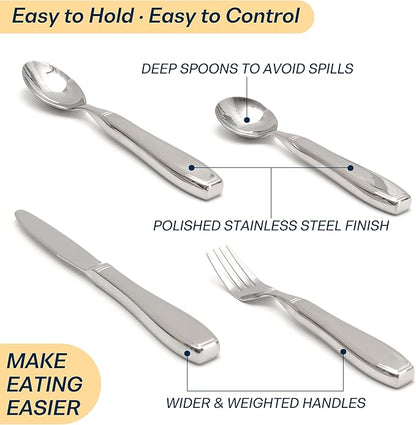 Weighted Utensils for Hand Tremors and Parkinsons, Arthritis, Weak Hand Grip - Weighted Silverware for Hand Tremors - Adaptive Utensils for Elderly - Parkinsons Aids for Living Parkinsons Gadgets Gift