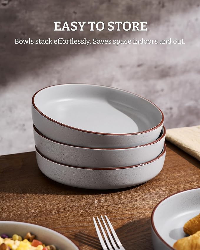 famiware Mercury Pasta Bowls Set of 8, 33 oz Large Salad Bowls, Light Gray | - Image 5