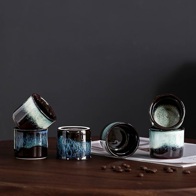 Japanese Tea Cups Set of 6, Ceramic Teacups, 2.5Oz Ceramic Handleless Cup Set - Image 2