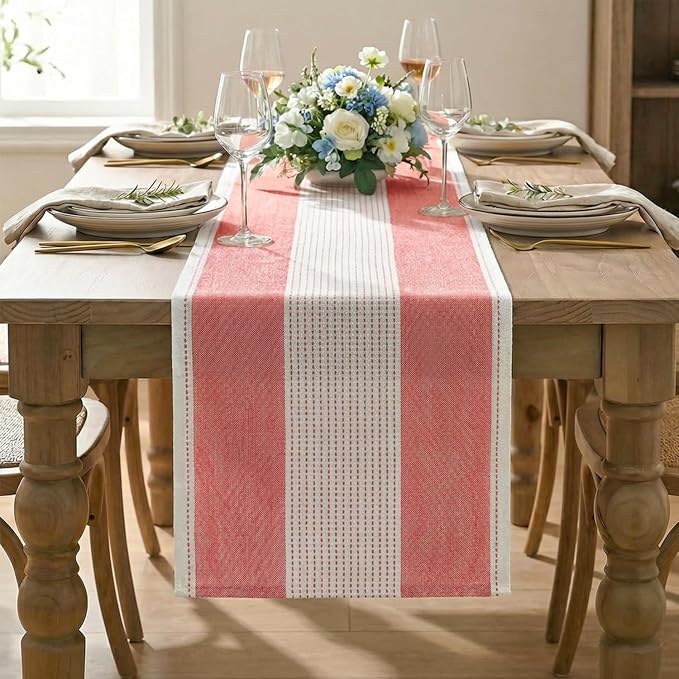 Artoid Mode Red Farmhouse Rustic Table Runner, Seasonal Macrame Fabric Kitchen - Image 2