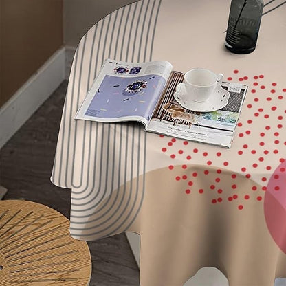 Mid Century Boho Round Tablecloth, Abstract Modern Sun Arch Curve Leaves Geometric Print Tablecloth for Home Party Dining Room Kitchen Decor 36Inch(90cm)
