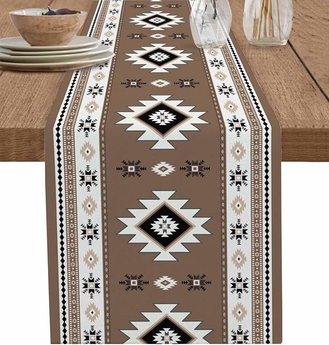 Southwest Aztec Short Table Runners 48 Inches, Cotton Linen Fabric Table Runner by Edwiinsa