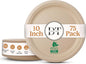 Heavy Duty Eco-Friendly PFAS-free Compostable Plates, Disposable Plates - Sugarcane Party Plates | 100% Bagasse Biodegradable (75, Natural, 10")