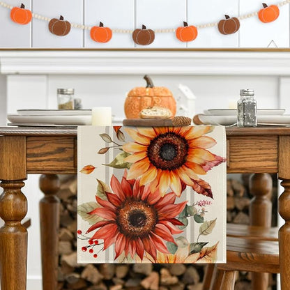 RABUSOFA Fall Table Runner 13x108 Inch Sunflower Fall Decor - Image 5