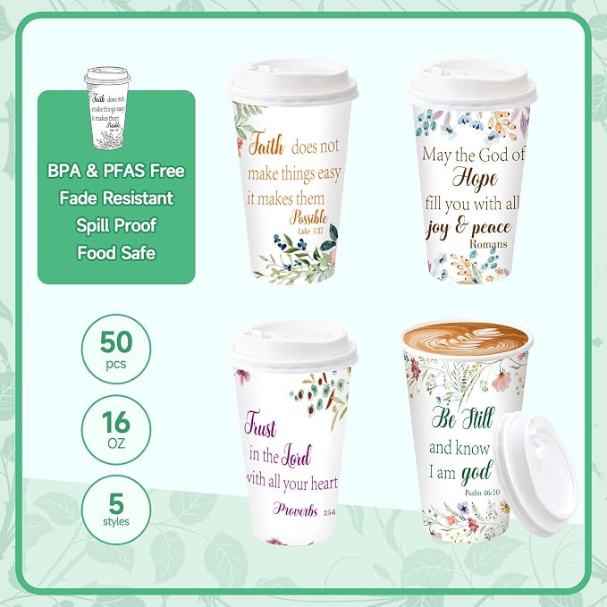 50 Pack 16 oz Disposable Coffee Cups - Image 2