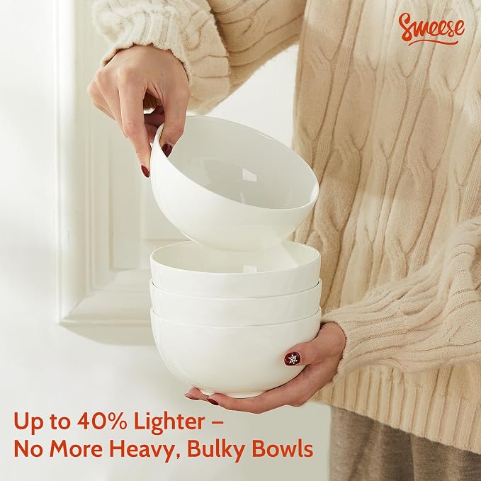 Sweese Porcelain Bowls Set of 6, 20oz Lightweight Round Cereal Bowls Set - Image 4