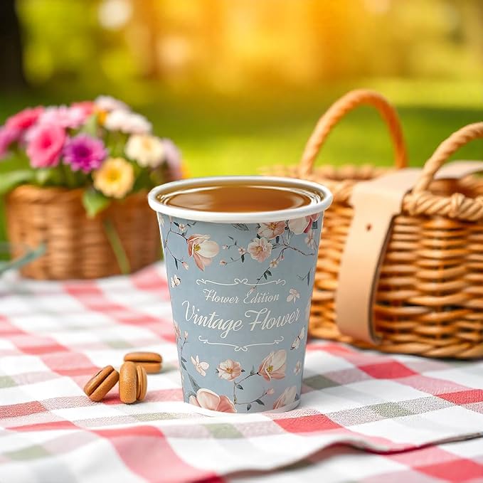 Vintage Floral Paper Cups for Hot Cold Drinks, Disposable Drinking Tea Coffee - Image 5
