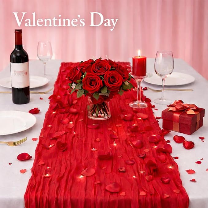 6 Pack Red Cheesecloth Table Runner 22x120 Inch | 10Ft Boho Gauze Sheer Rustic - Image 3