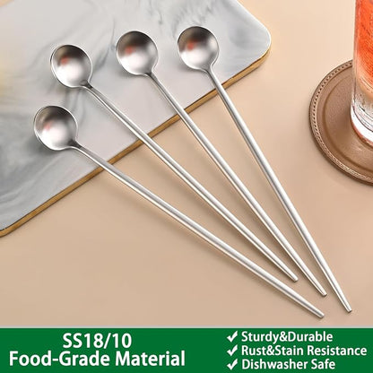 DEHOV 9 Inches Long Iced Teaspoons Set, 4 Pieces Stainless Steel 18/10 Latte - Image 3