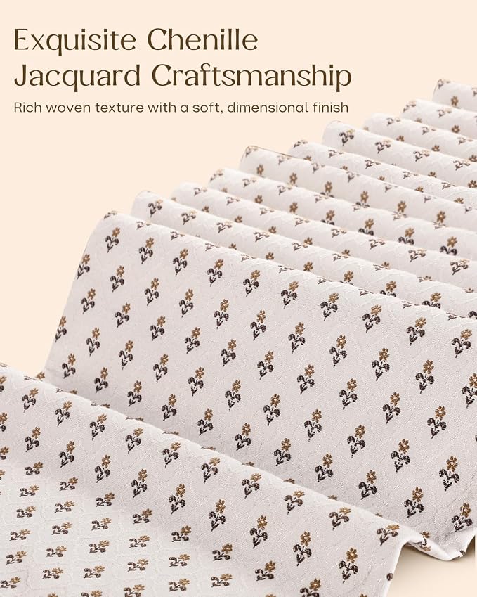 13"x 72" Jacquard Woven Chenille Table Runner, Floret Grace | Exquisite Jacquard - Image 3