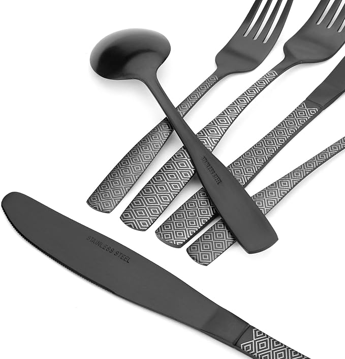 Matte Black Silverware Set, 20-Piece Stainless Steel Flatware Cutlery Set - Image 4