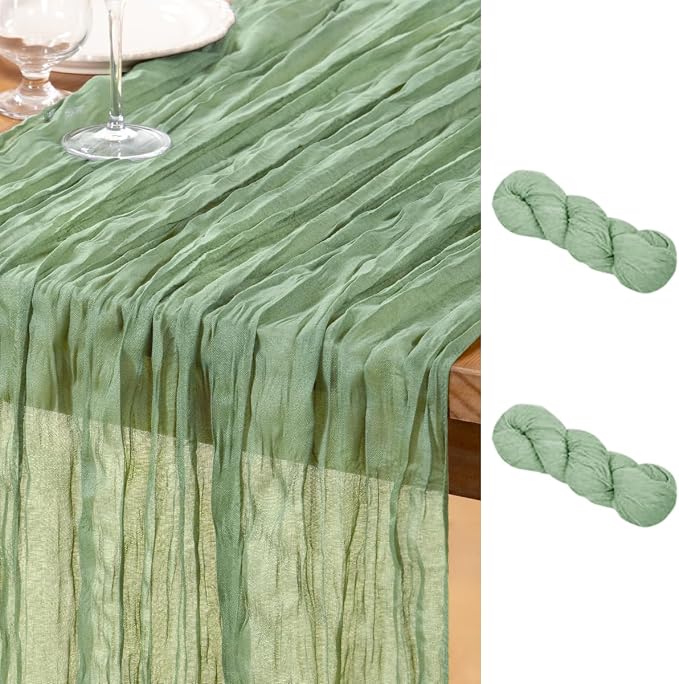 DeZerlor Sage Green Cheesecloth Table Runner 2 Pack Summer Table Runners Boho by DeZerlor