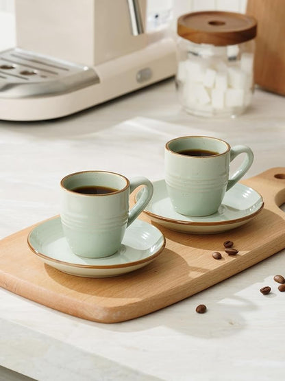 famiware 3oz Espresso Cups and Saucers, Light Green | Ceramic Small Coffee Mug - Image 2