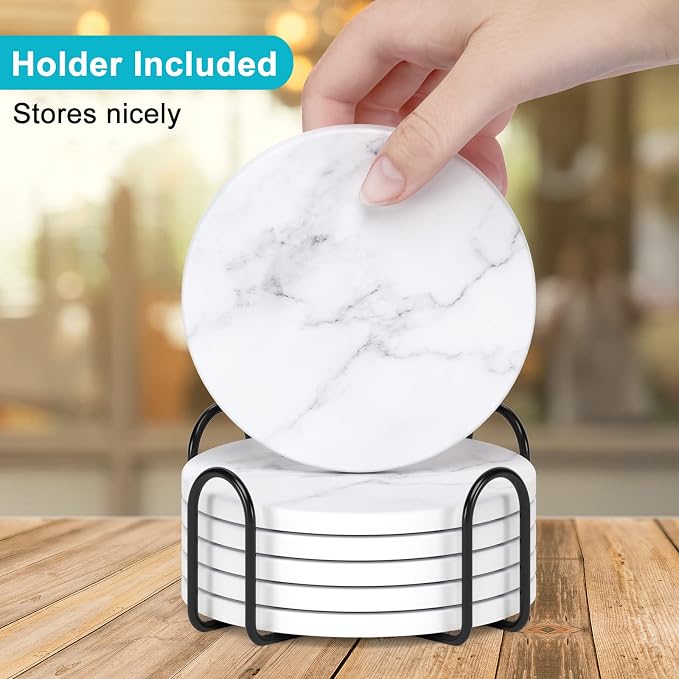 Coasters for Drinks, Kitchen Home Decor Housewarming Gift, Round 4 in - Image 5