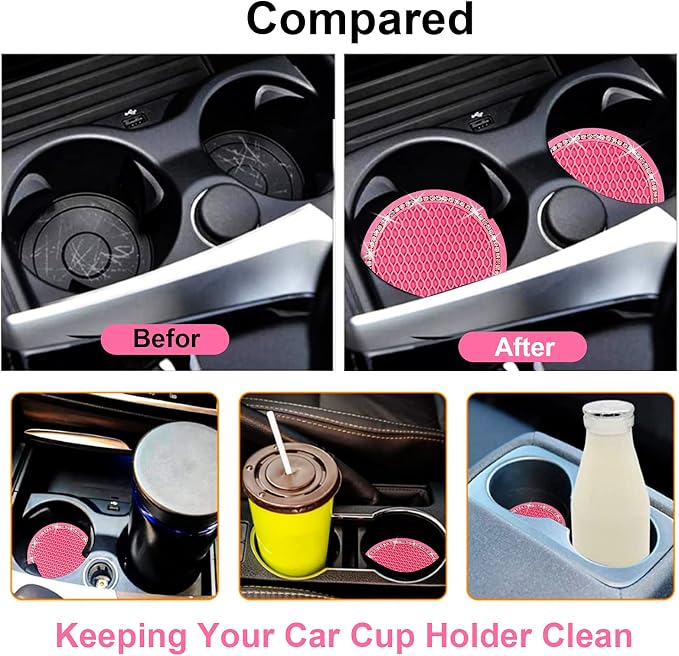 4PCS Bling Coaster, 2.75 Inch Auto Car Cup Holder Insert Coasters Silicone - Image 2