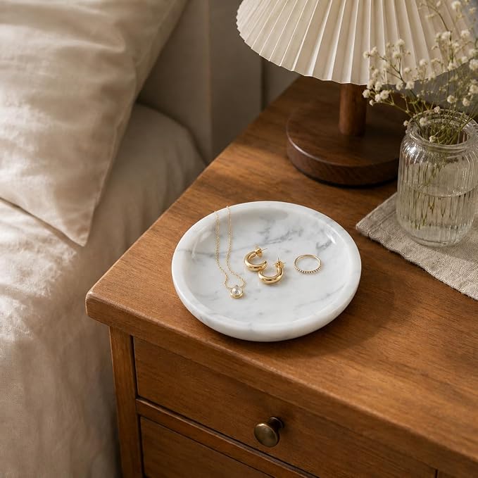 Small Natural Marble Jewelry Tray Key Plate Holder Dish Trinket Decor Catch All - Image 3