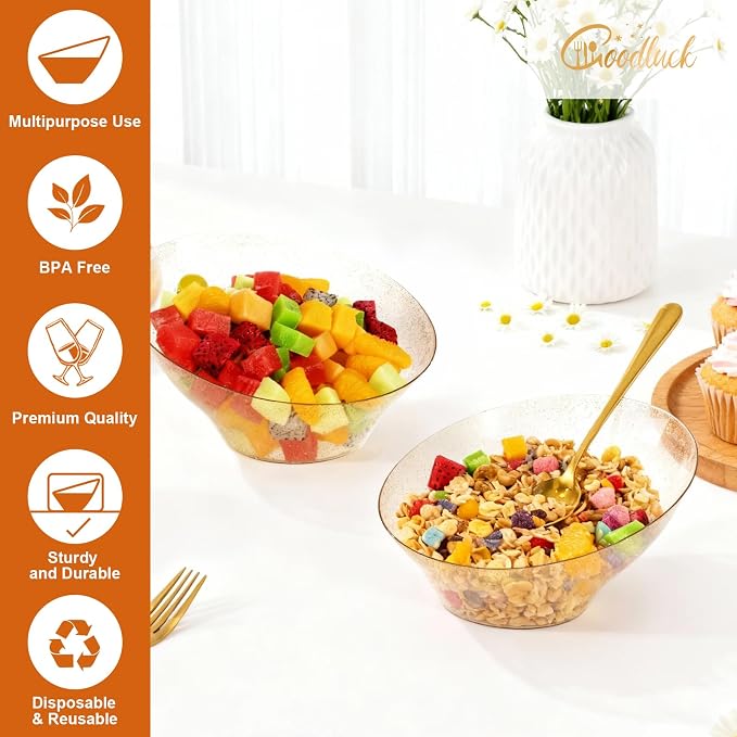 5 Pack Gold Glitter Plastic Serving Bowls - Image 3