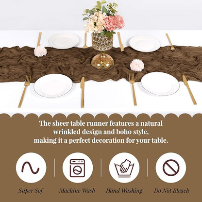 6 Pack Brown Cheesecloth Table Runner, 17 x 108 Inch, Gauze Cheese Cloth Table - Image 5
