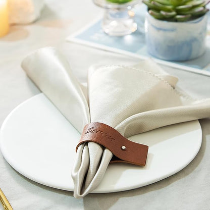 Reddish Brown Napkin Rings Set of 6 – Elegant Leather Napkin Ring Holders - Image 4