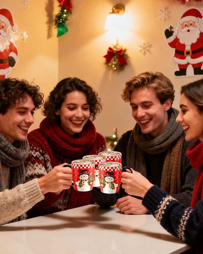 HASENSE Christmas Coffee Mugs Set of 4, 15 oz Ceramic Holiday Cups - Image 7