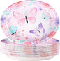 50Pcs Butterfly Oval Paper Plates 10" x 12" Large Disposable Heavy Duty Watercolor Butterfly Floral Party Plates Pink Spring Dessert Platters for Girls Baby Shower Butterfly Birthday Party Supplies