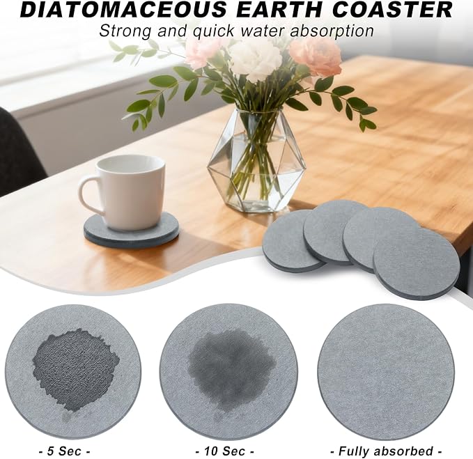 Azhou 6Pcs Absorbent Diatomaceous Earth Coasters Set - Image 2