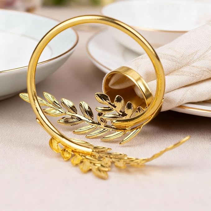 12-Piece Gold Leaves Napkin Ring Set, Napkin Holders - Image 4