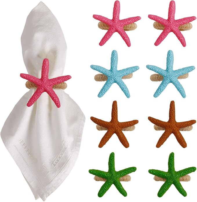 wonlex Summer Napkin Rings Set of 8, Faux Sea Star Napkin Ring by wonlex