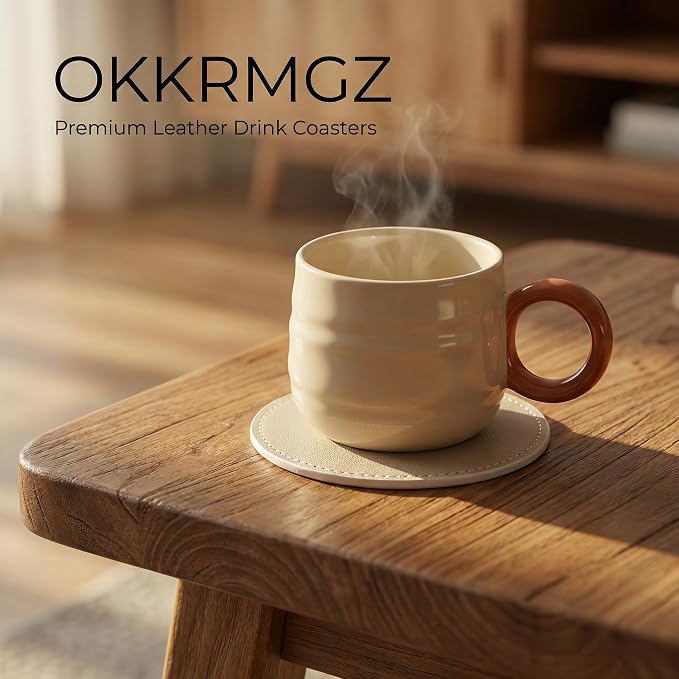 2Pcs Leather Coasters Soft Beige Coaster Set - Image 4