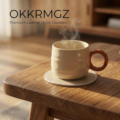 2Pcs Leather Coasters Soft Beige Coaster Set - Image 4