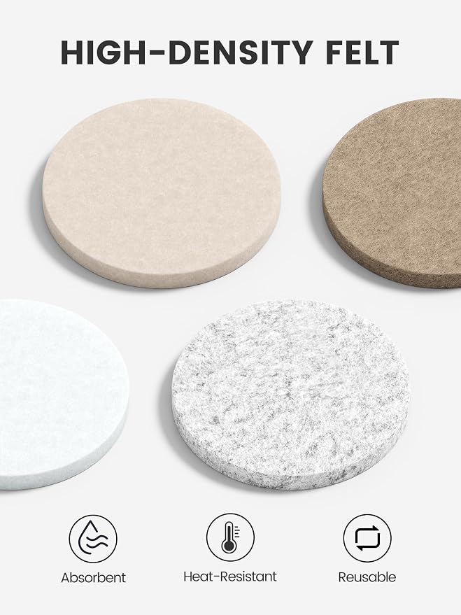 Fluxynara Felt Coasters for Drinks, Heat-Resistant & Reusable Round Design for - Image 3