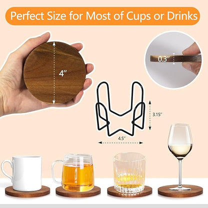 30 Pcs Wood Coasters with Holder, Wooden Coasters for Drinks Absorbent, Drink Coasters for Coffee Table, Modern Home Decor, Coaster Set for Table Protection, Office, Bar