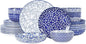 Selamica Ceramic Dinnerware Sets for 6, 24 Piece Plates and Bowls Sets, Scratch Resistant Dishes Set-Dishwasher & Microwave & Oven Safe, Vintage Blue