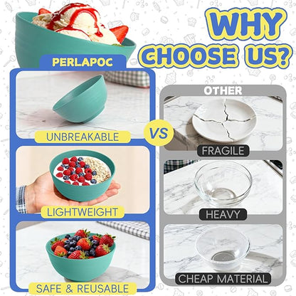 Wheat Straw Bowls 10 OZ, Unbreakable Ice Cream Bowls Set of 6, Reusable Mini Bowls for Salad, Cereal, Soup, Microwave & Dishwasher Safe Fruit Bowl for Indoor & Outdoor, Green