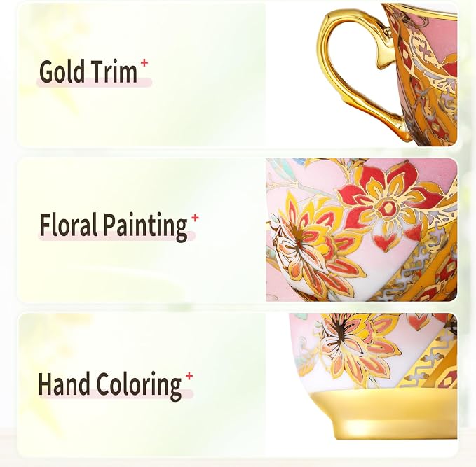Tea Cups and Saucers Set of 8, 8 OZ Floral Tea Cup - Image 3