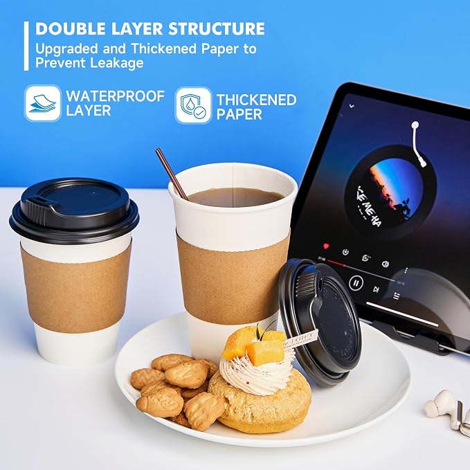 12 oz 100 Pack Disposable Paper Coffee Cups - Image 4