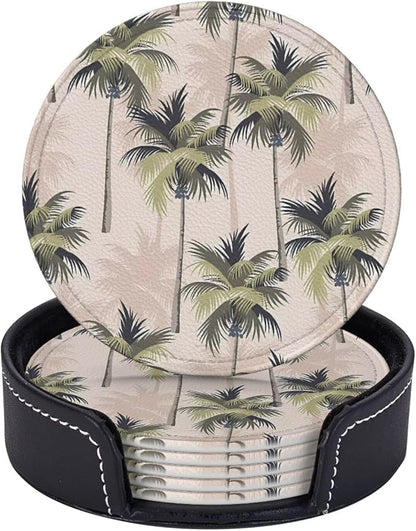 6 Pcs Palm Tree Tropical Plant Silhouette Leather Coasters by CAPVKING
