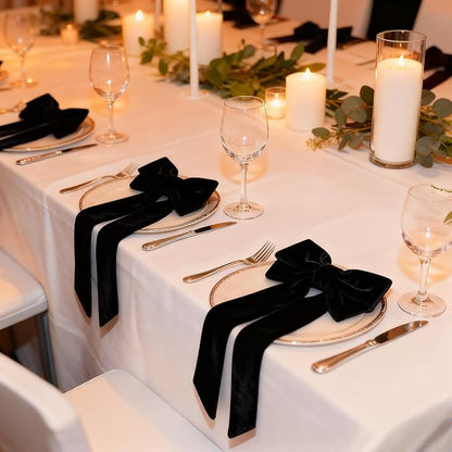 Bow Napkin Rings Set of 6 Luxury Soft Black Velvet Napkin Holders, Elegant Bow Design for Christmas Holiday Dinner Wedding Party Table Decor