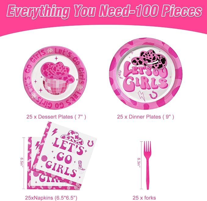 100 Pcs Disposable Let's Go Girls Party Tableware Set - Image 2