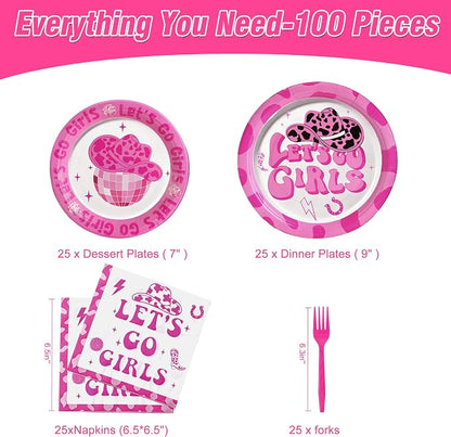 100 Pcs Disposable Let's Go Girls Party Tableware Set - Image 2