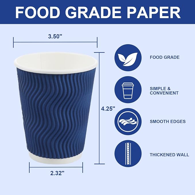 RAZCC Coffee Cups, 120 Pack 12 oz Disposable Insulated Paper Cups, Corrugated - Image 2