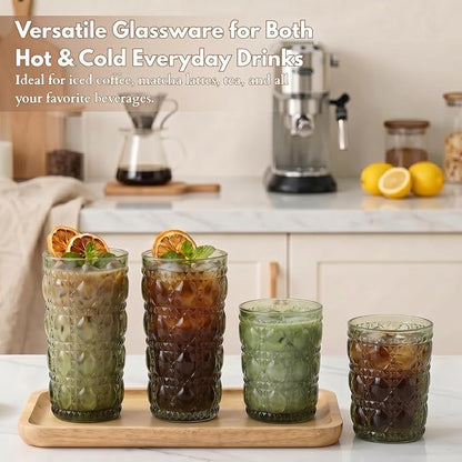 Green Drinking Glasses Set of 12, 12 Oz Highball & 10 Oz Cocktail Glasses - Image 4