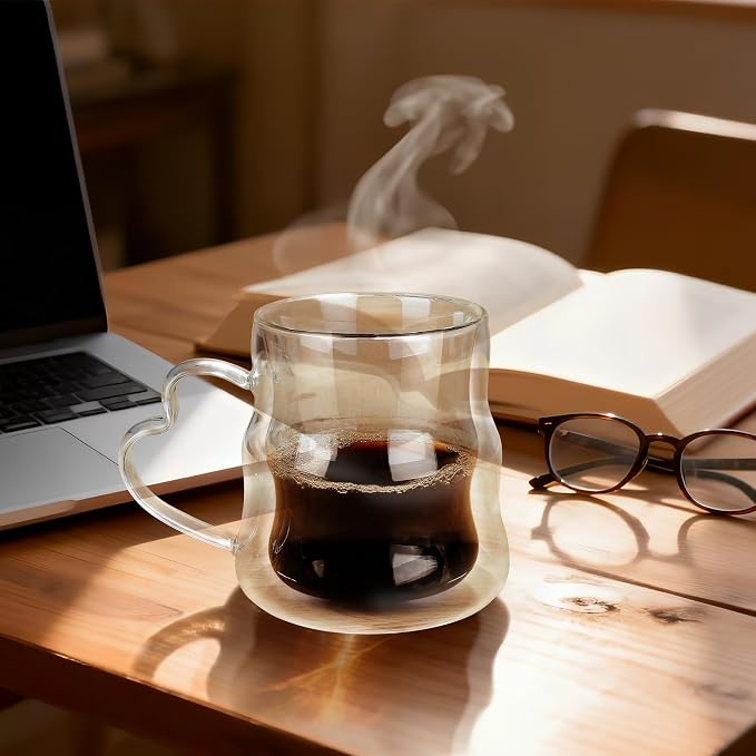 Joeyan Glass Mug 16.9oz, Double Wall Insulated Glass Coffee Mugs Set of 2 | - Image 5