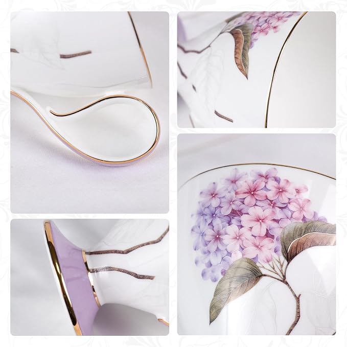 KAMMAK Tea Cups Set of 2, Ceramic Floral Pattern Demitasse Cup | Porcelain - Image 4