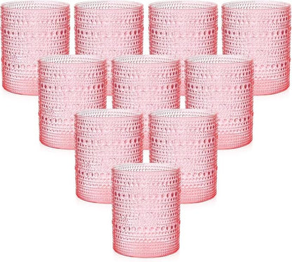 YOUBET 24PCS Plastic Drinking Glasses - 14OZ Pink Hobnail Drinkware Glasses - by YOUBET