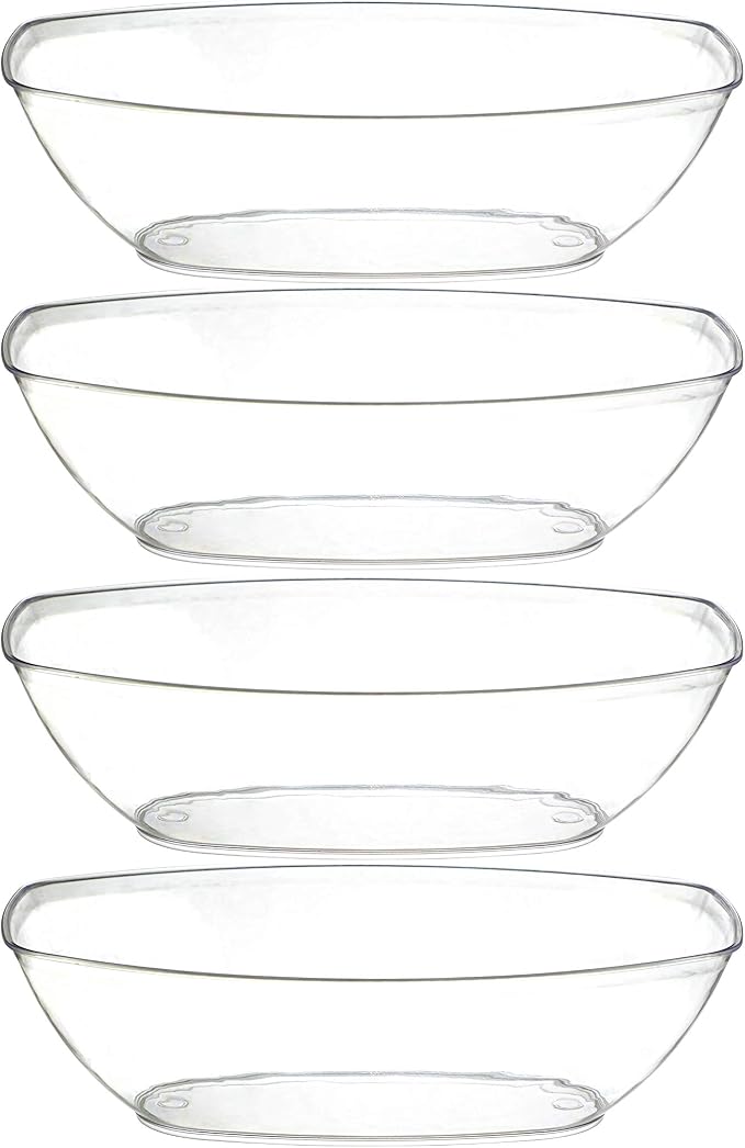 Clear Disposable Oval Serving Bowls, Party Snack Salad Bowl 4 Pack by PLASTICPRO