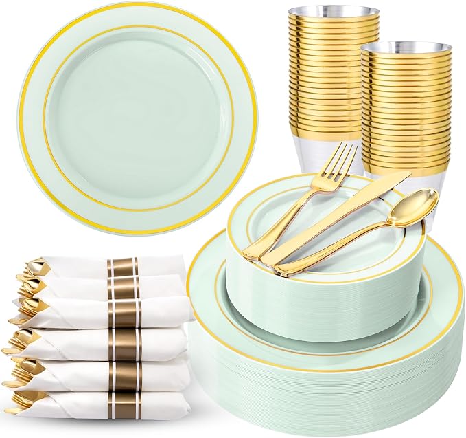 350PCS Green Plates Disposable by WDF