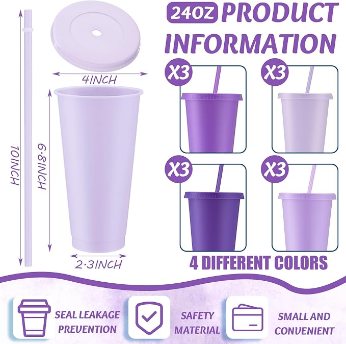 Skylety 12 Pcs Purple Plastic Cups - Image 2
