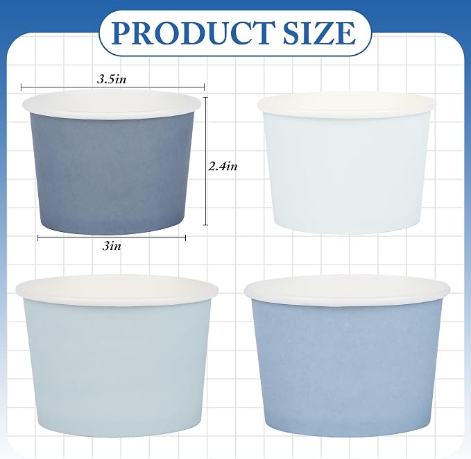 AimFun 60Pc Dusty Blue Treat Snack Cups Paper Ice Cream Cups 8oz | 4 Colors - Image 2