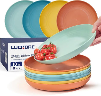 Luckore 10 Inch Wheat Straw Plates Deep Dinner Plates Set of 8 Unbreakable | by Luckore